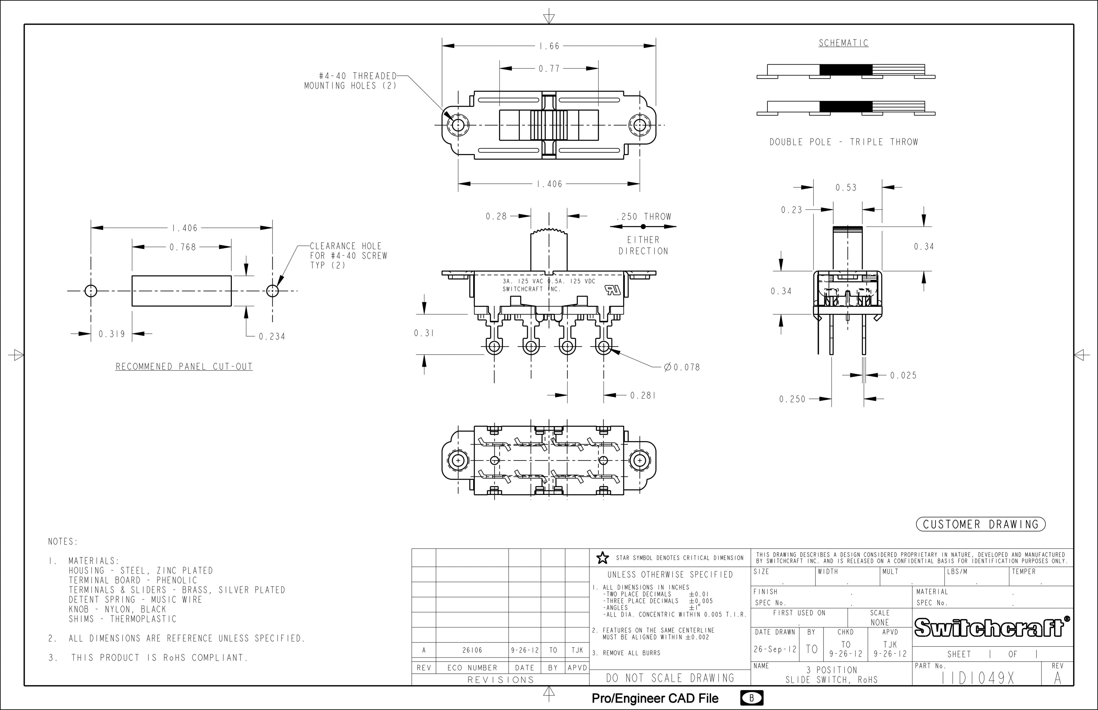 SwitchCraft Mustang/Duosonic Slide Switch