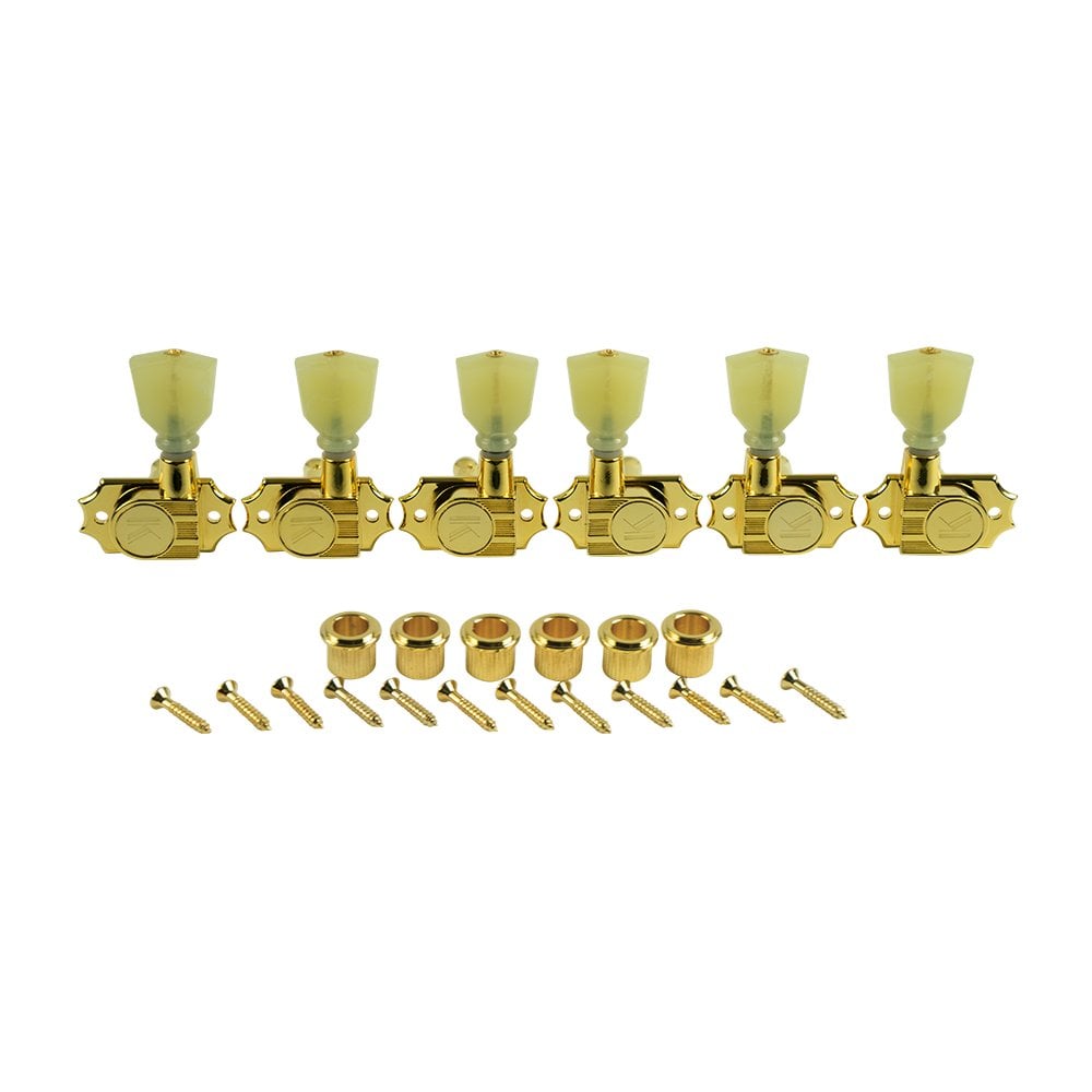 Kluson Revolution Diecast Tuners, 3 Per Side, Pearloid Keystone Button, Push-Fit Bushing for 8.8mm Headstocks 19:1 Gear Ratio