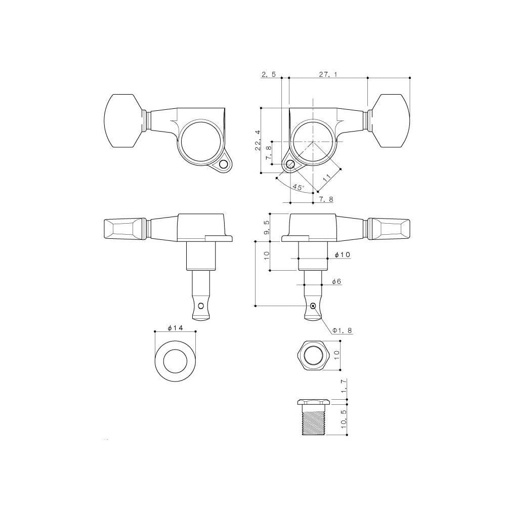 Kluson 3 Per Side Locking Contemporary Diecast Series Tuning Machines 19:1 Gear Ratio