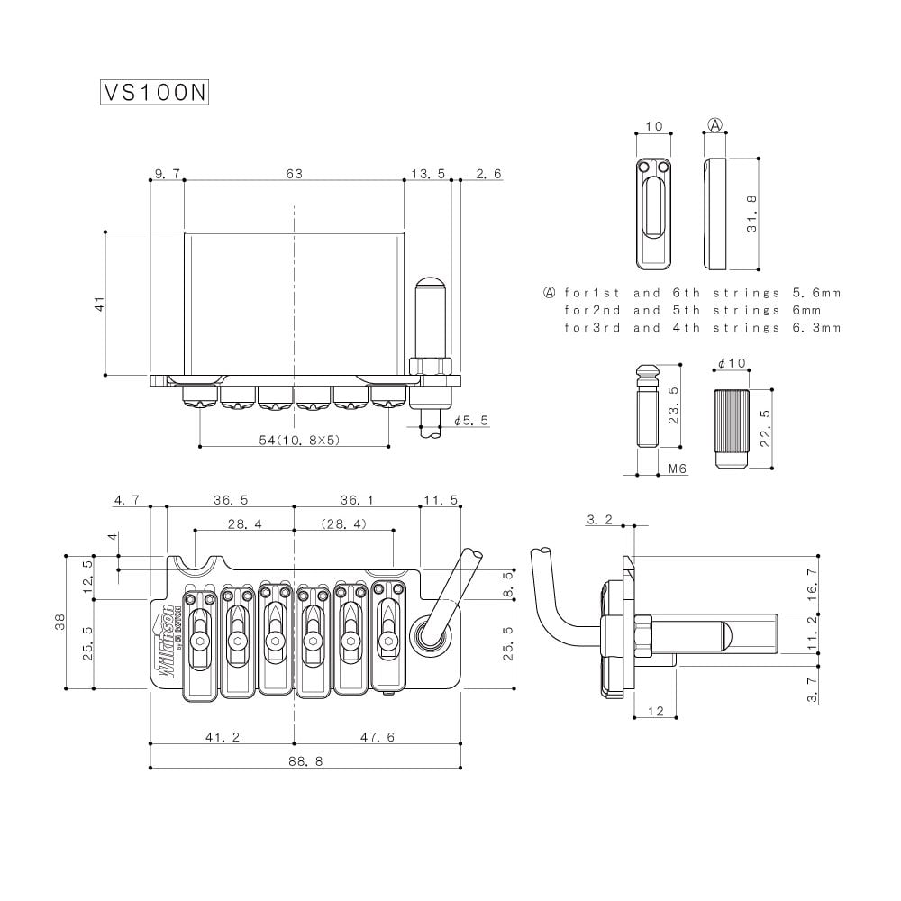 Wilkinson VS100N Contemporary Tremolo Bridge Unit, Fulcrum Mounting