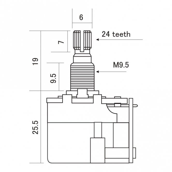 CTS Push Pull DPDT Pot 250k Audio Taper, Spilt Shaft Pot (24 Spline)