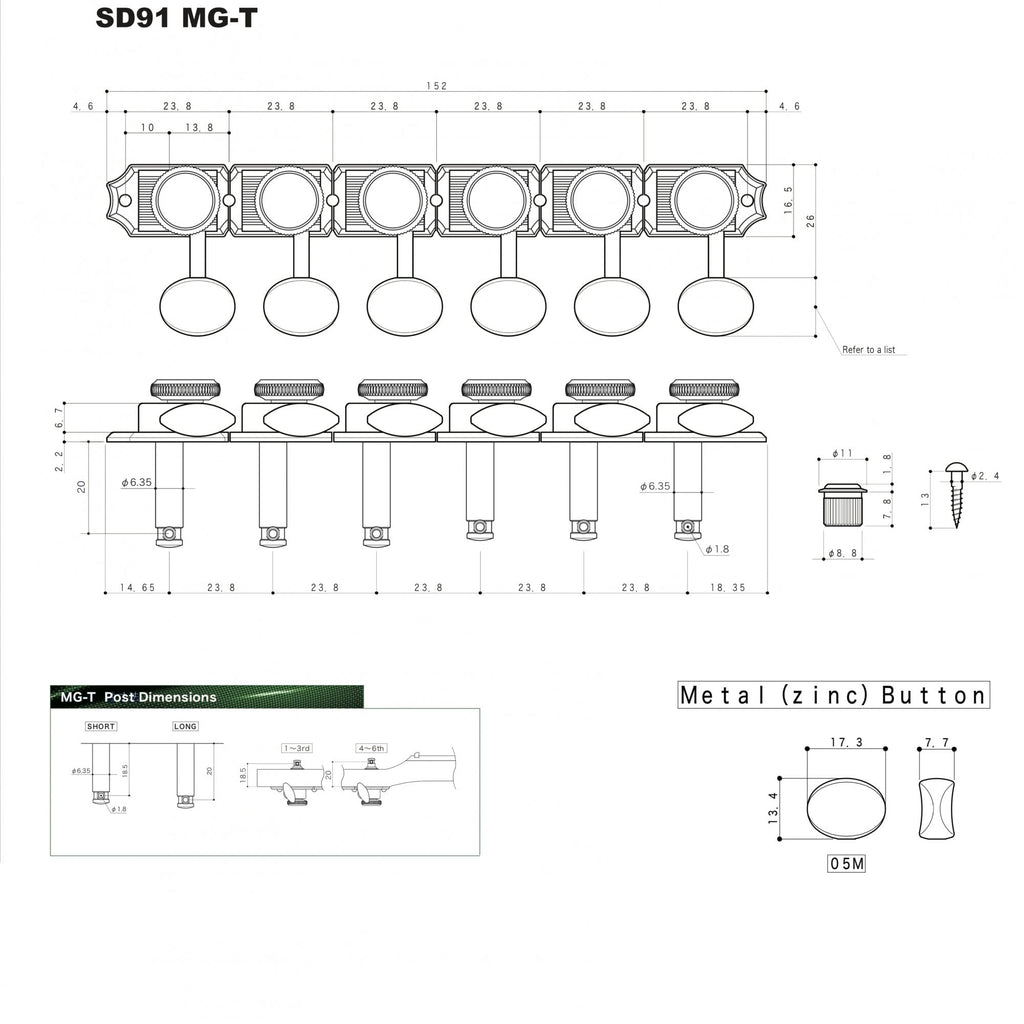 Gotoh SD91 Vintage Magnum Lock Traditional Tuners 6 In Line 15:1 Gear Ratio