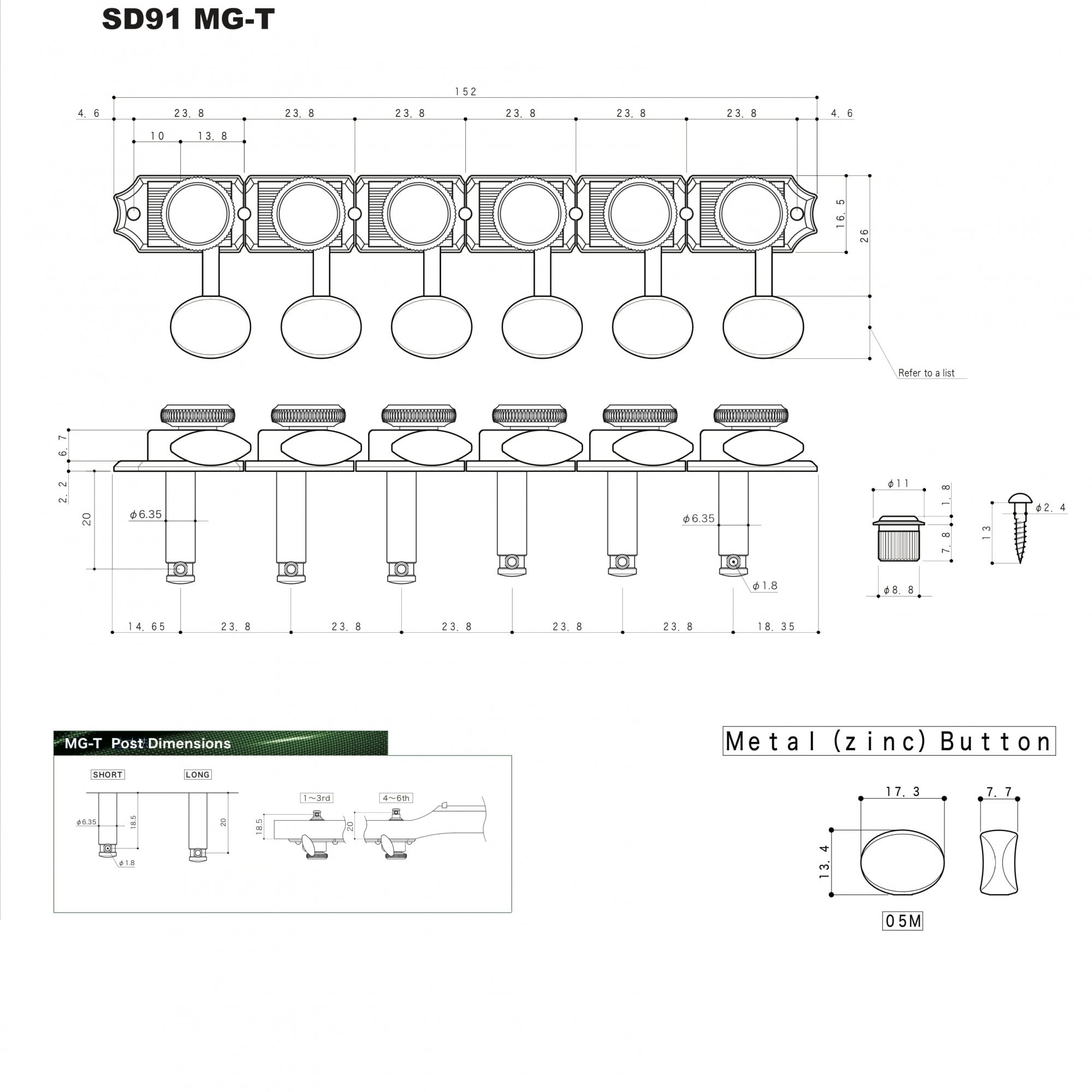 Gotoh SD91 Vintage Magnum Lock Traditional Tuners 6 In Line 15:1 Gear Ratio