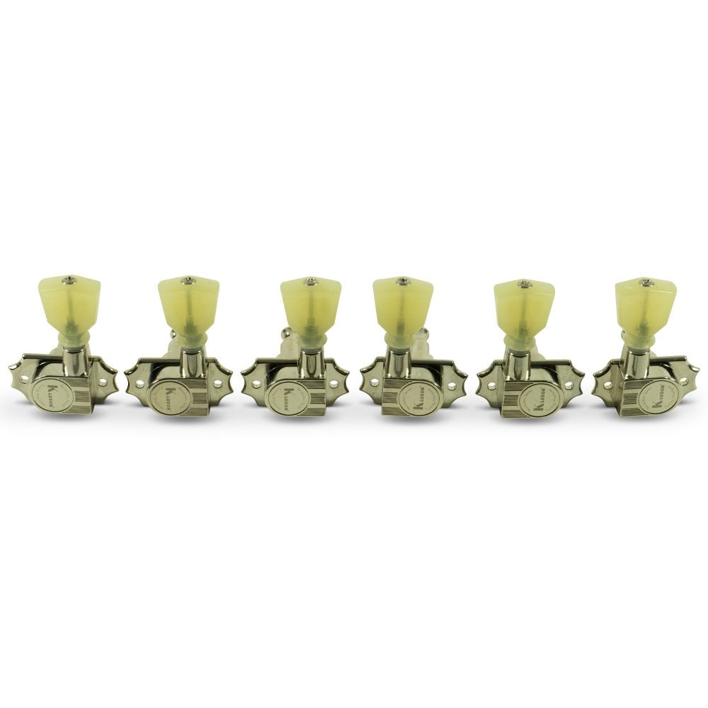 Kluson Revolution G-Mount Diecast Tuners - 3 Per Side - Pearloid Keystone Button 19:1 Gear Ratio