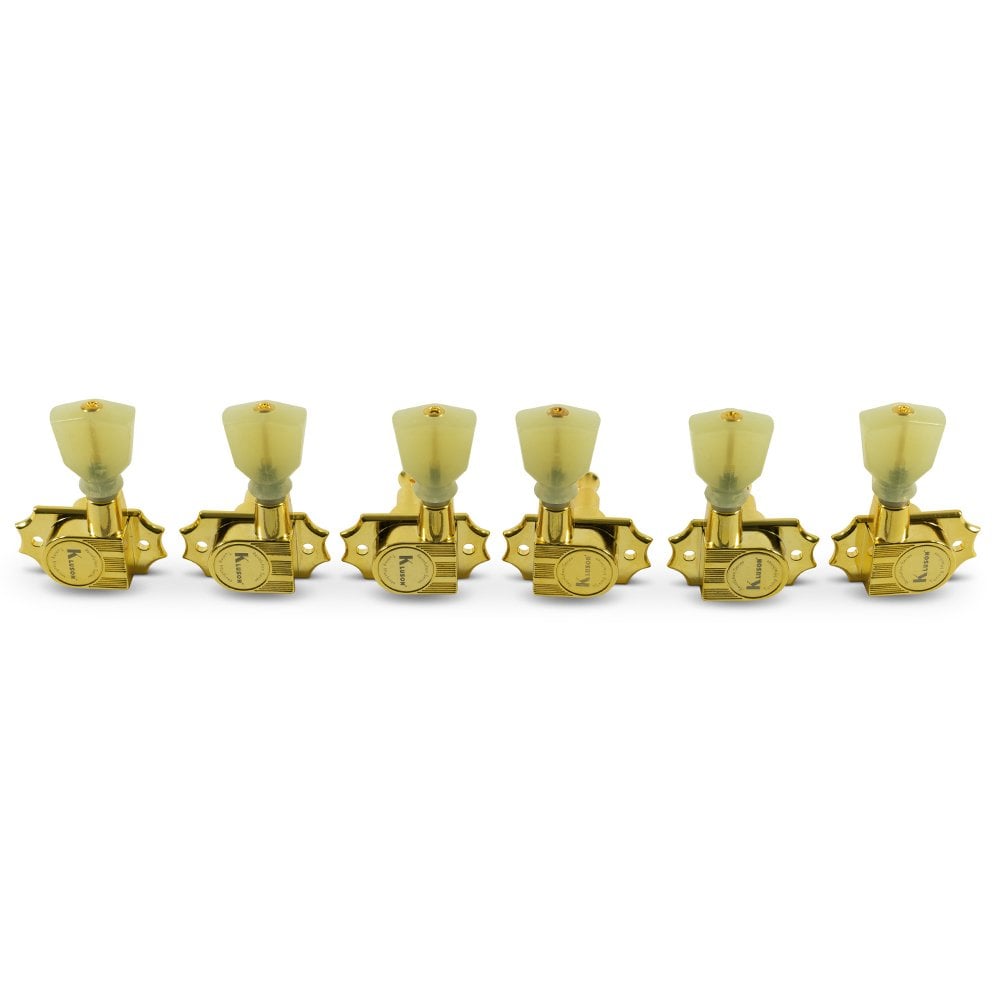 Kluson Revolution G-Mount Diecast Tuners - 3 Per Side - Pearloid Keystone Button 19:1 Gear Ratio