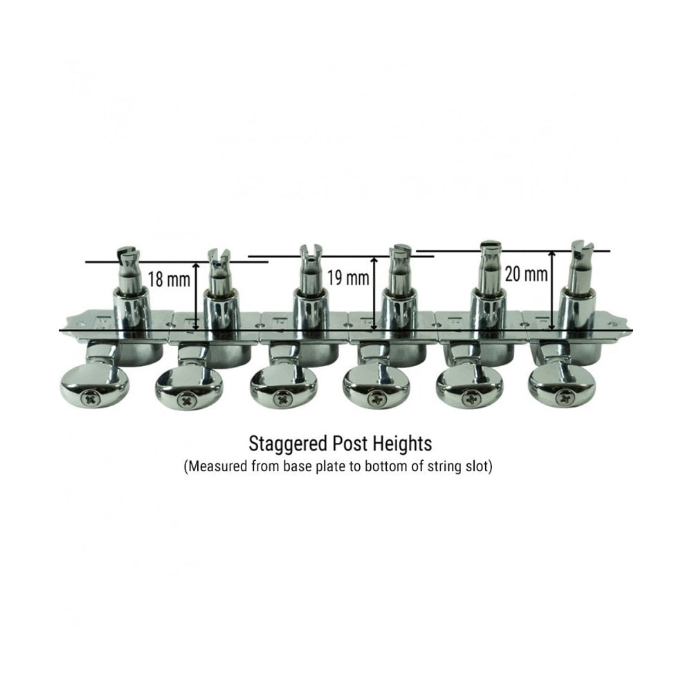Kluson 6 In Line Revolution Series H-Mount Tuning Machines With Staggered Posts 19:1 Gear Ratio
