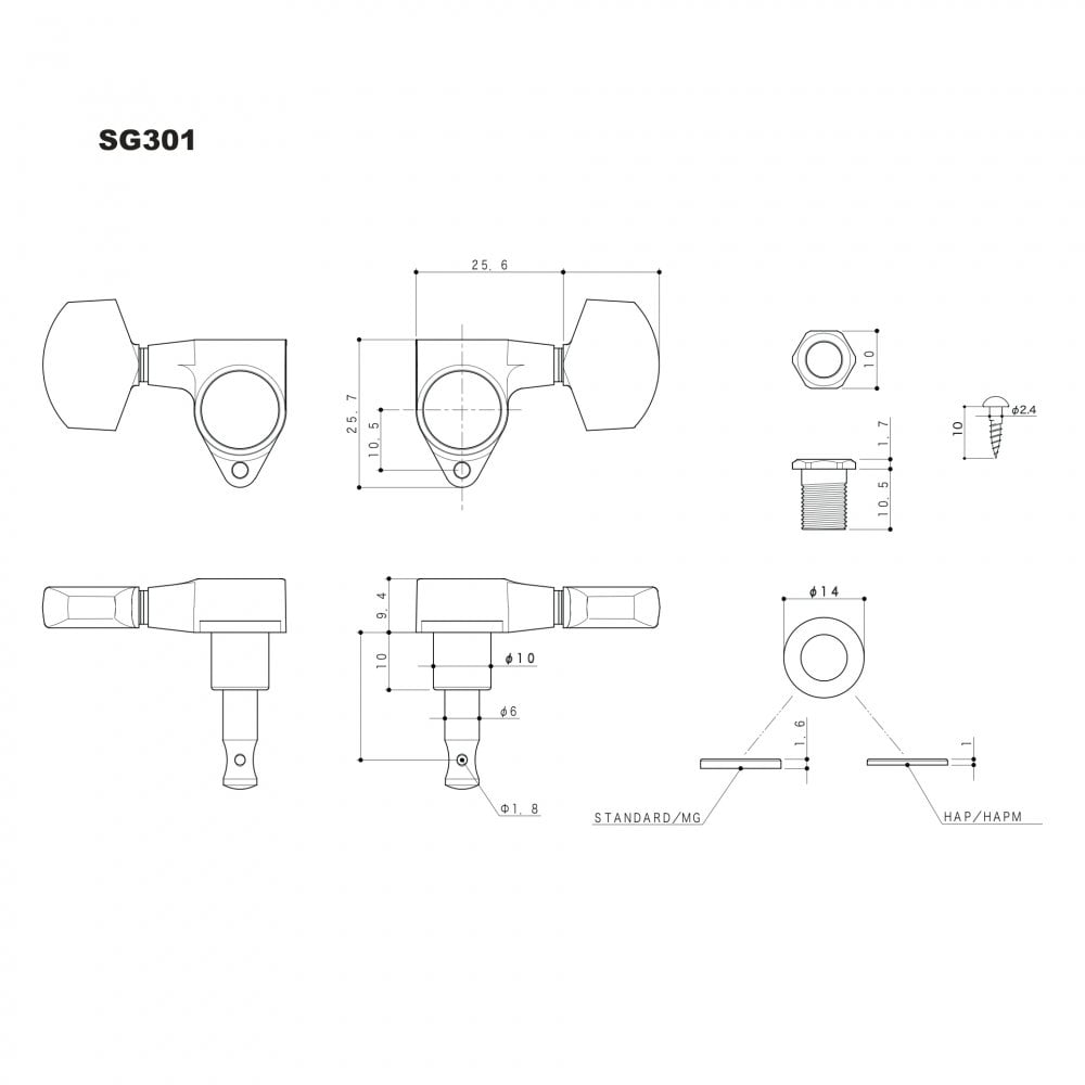 Gotoh SG301 series 3 Aside 18:1 Gear Ratio Tuning Machines