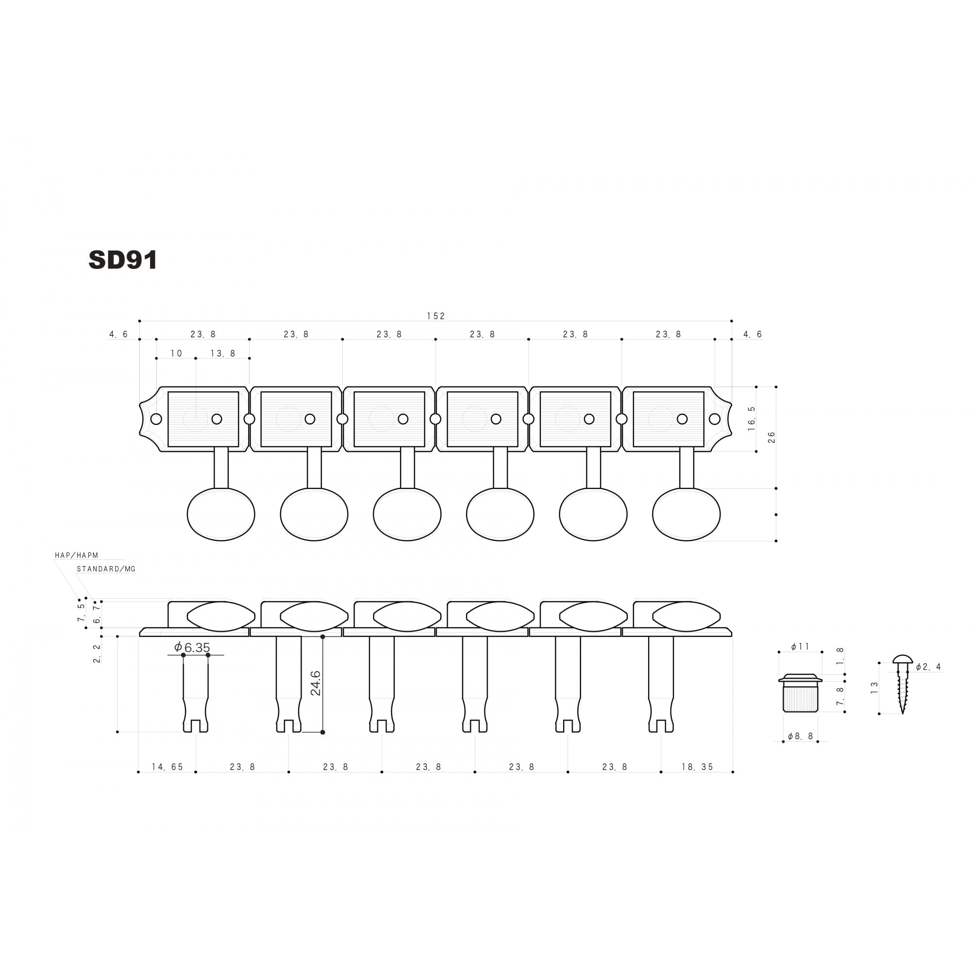Gotoh SD91-05M 6 In Line Vintage Tuners For Vintage Fender Guitars