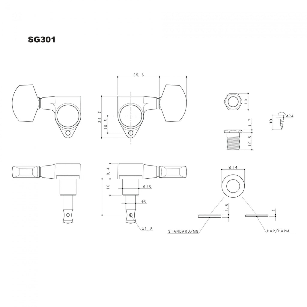Gotoh SG301 Magnum Lock 3 Aside Traditional Tuners 18:1 Gear Ratio