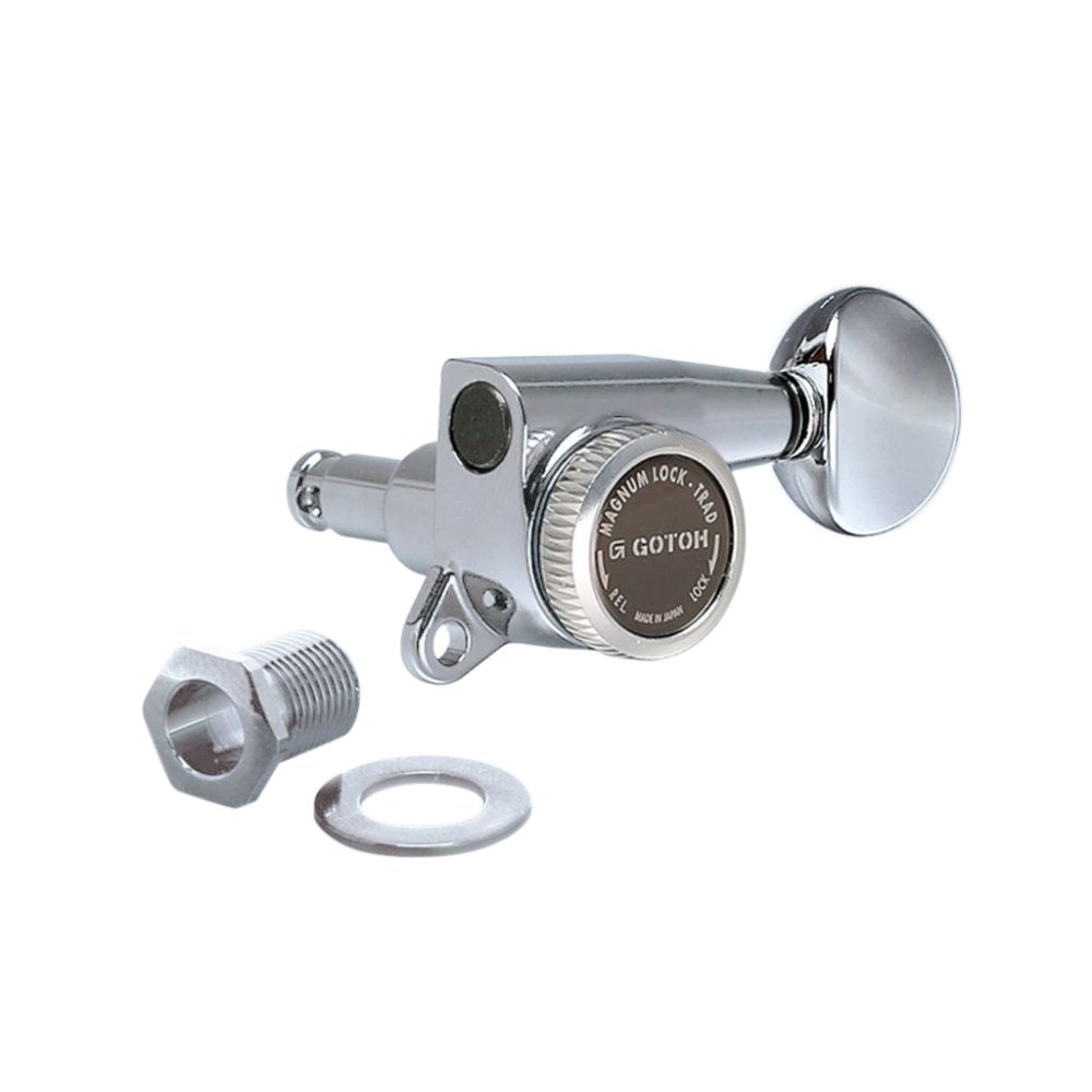 Gotoh SG381 Magnum Lock Traditional Tuners 6 In Line with Rounded Mini Buttons (Model 05) 16:1 Gear Ratio