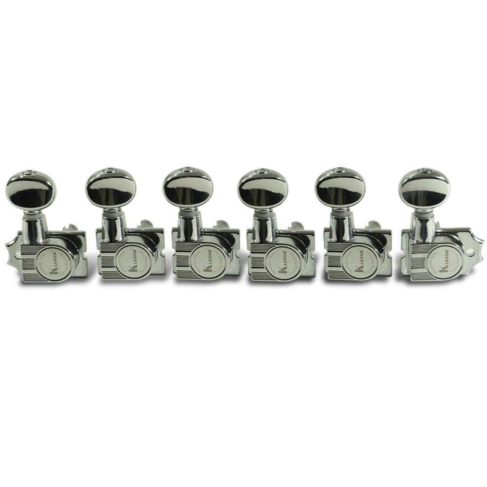 Kluson Diecast Revolution Tuners For Fender, 6 In Line, No Collar, Staggered Posts