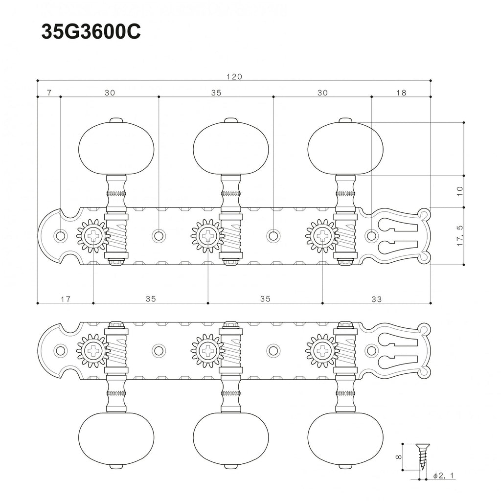 Gotoh Classical Tuners - Solid Brass with White Pearloid Buttons