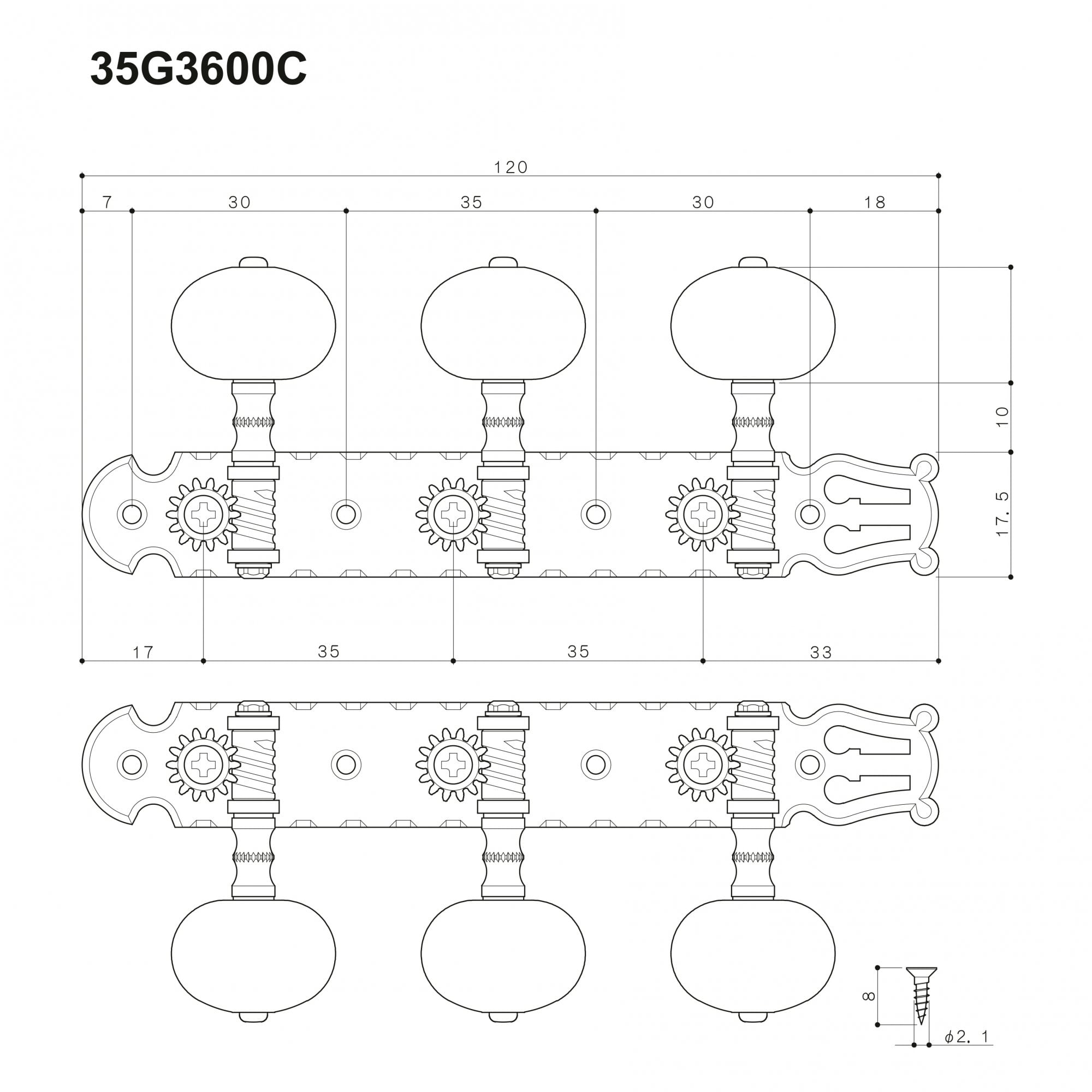 Gotoh Classical Tuners - Solid Brass with White Pearloid Buttons