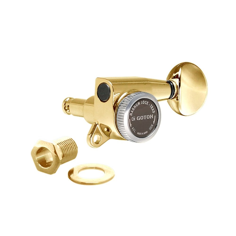 Gotoh SG381 Magnum Lock Traditional Tuners 6 In Line with Rounded Mini Buttons (Model 05) 16:1 Gear Ratio