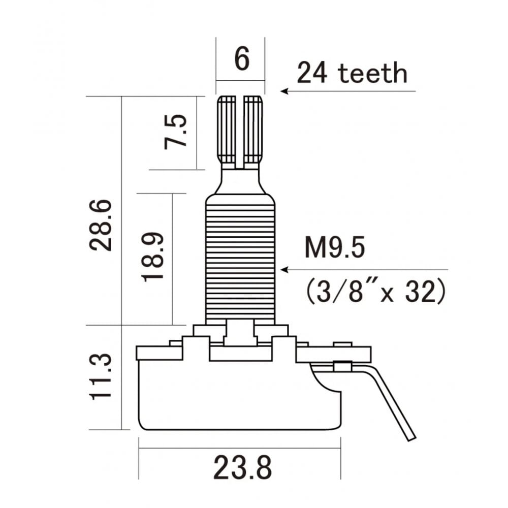 CTS Guitar Pot, 500k Long Shaft Linear Taper Premium 450 Series For Humbucking Pickups