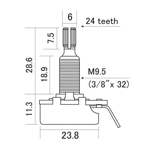 CTS Guitar Pot, 500k Long Shaft Linear Taper Premium 450 Series For Humbucking Pickups