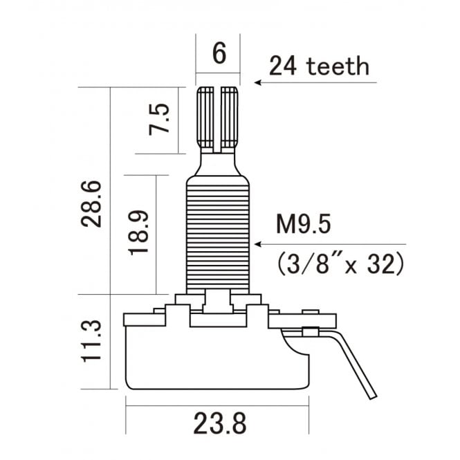CTS Push Pull DPDT Pot Long Shaft, 500k Audio Taper Pot, Spilt Shaft (24 Spline)