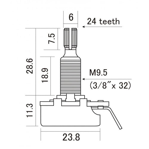 CTS Push Pull DPDT Pot Long Shaft, 500k Audio Taper Pot, Spilt Shaft (24 Spline)
