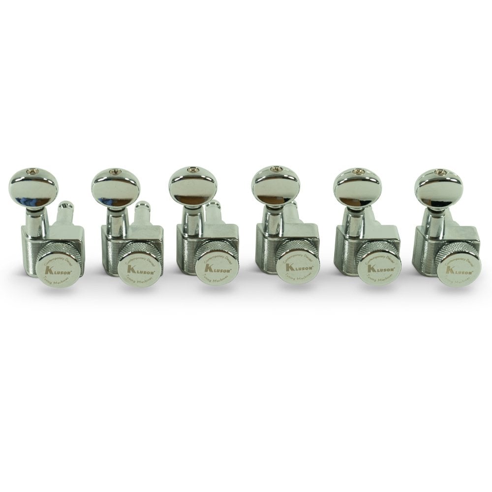 Kluson Locking Tuners For Fender USA Standards, 6 In Line - Oval Metal Button 19:1 Gear Ratio