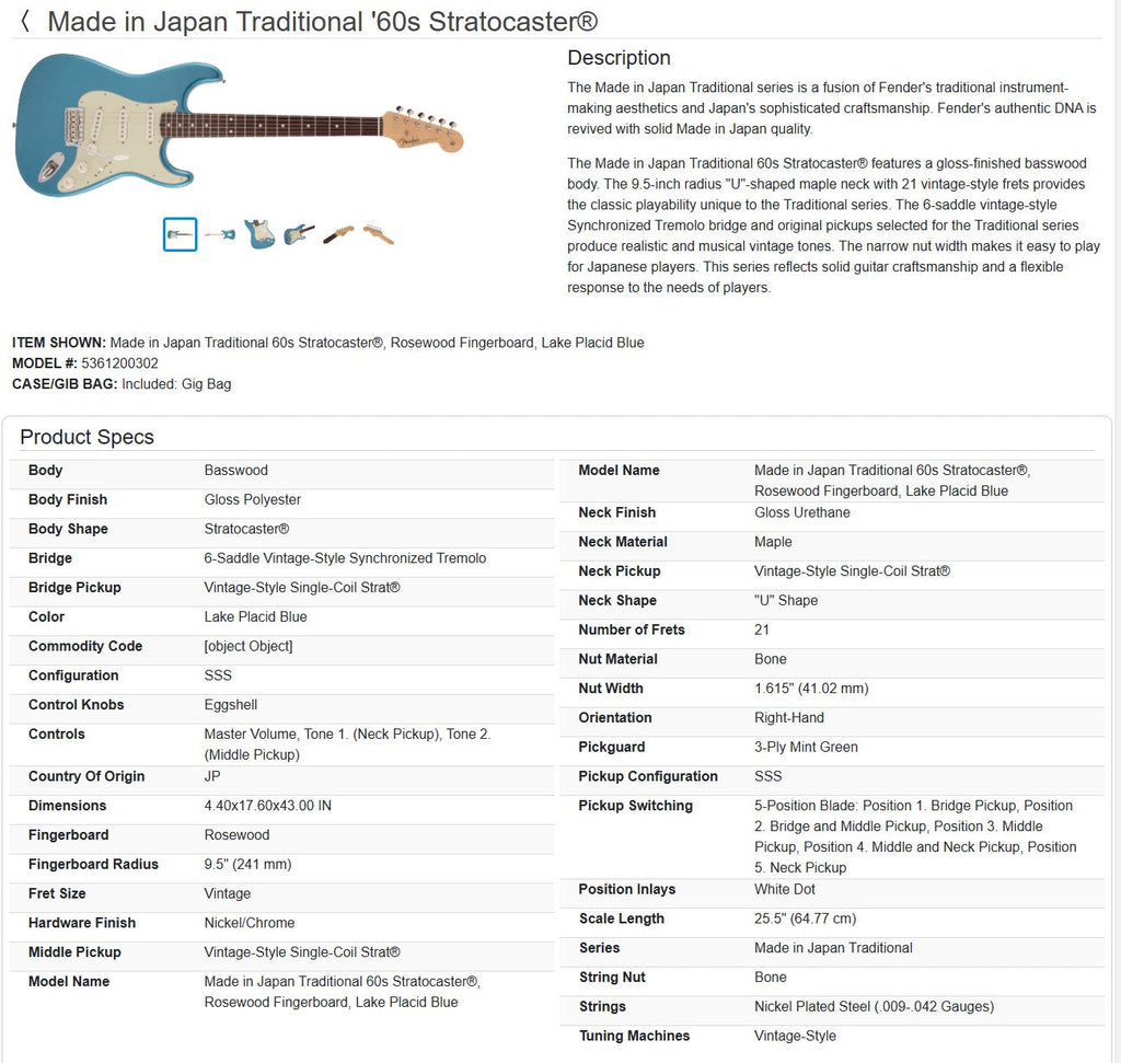 Fender MIJ Traditional II '60s Stratocaster 2025 - Lake Placid Blue