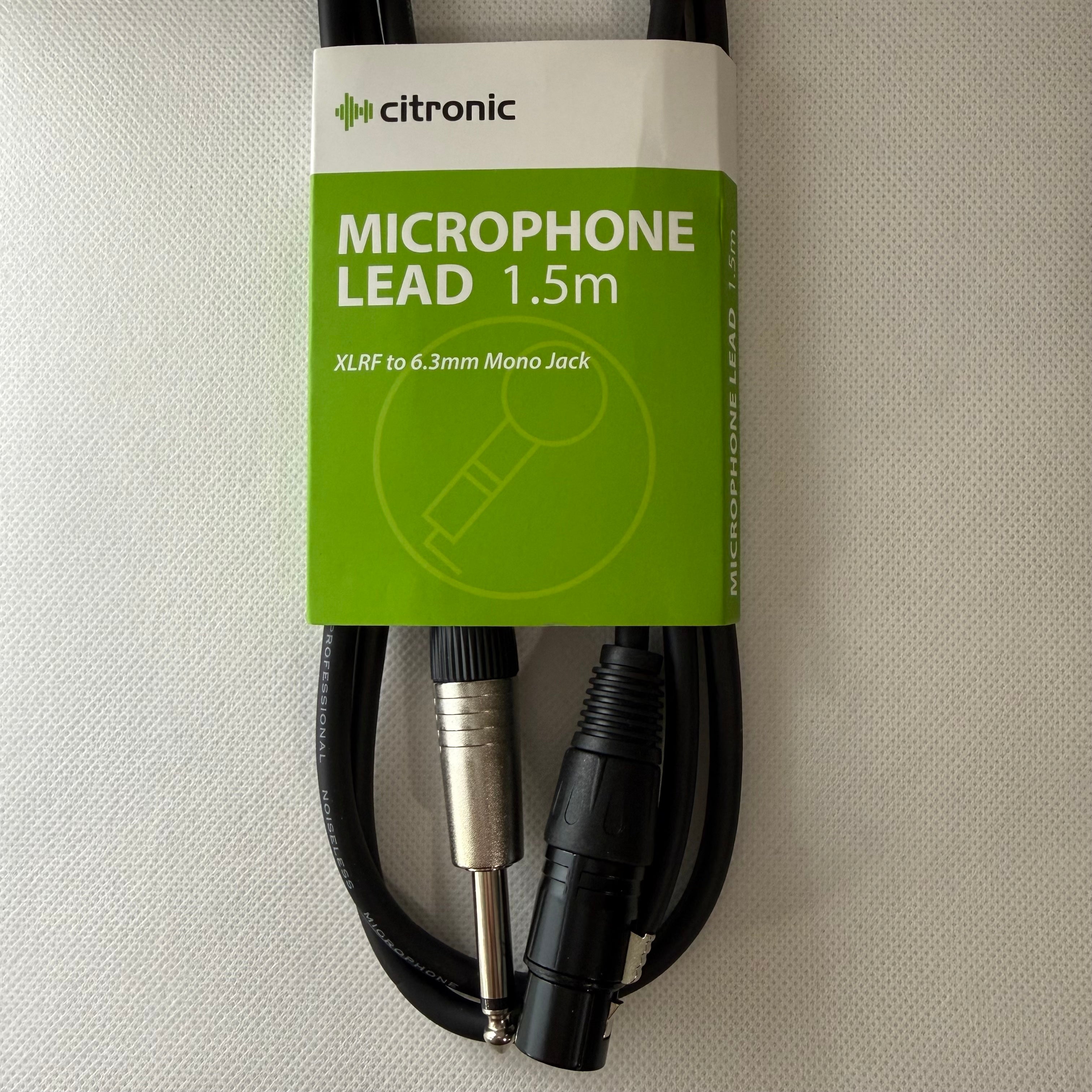 Citronic Classic Microphone Leads XLR Female - 6.3mm Mono Jack Plug, 1.5m