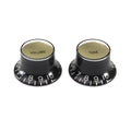 Hosco Bell Knob (Set of 2, 1 x Volume 1 x Tone) Black With Gold Inserts, Embossed White Numbers, USA fit and CTS pots
