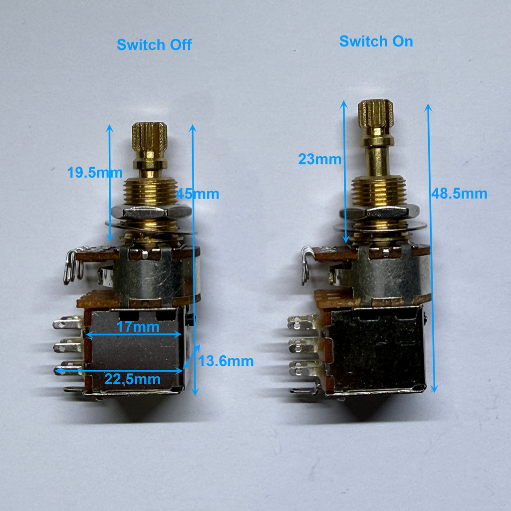 Brass Push Push Pots - Split Shaft (18 spline / 16 spline) Potentiometer for Volume / Tone A250K A500K B250K B500K