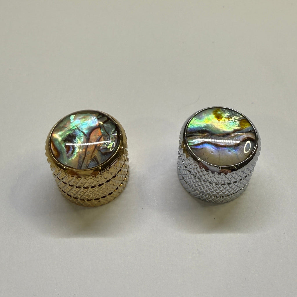 Premium Abalone Inlay Knob Set (3 pcs) for Split Shaft Pots 18 spline / 16 spline. Chrome / Gold