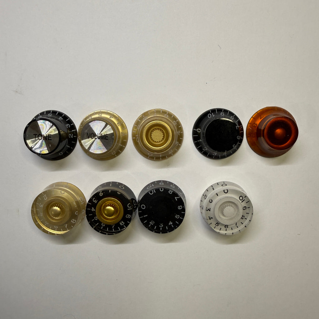 LP Style Guitar Knobs Set (4 pcs) For Split Shaft Pots 18 spline / 16 spline. Multi Shape and Colour