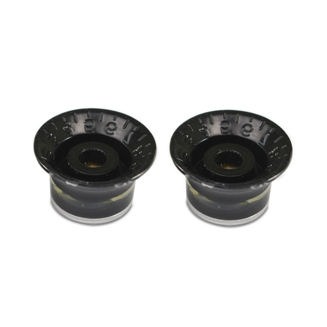 Hosco Bell Knob (Set of 2, 1 x Volume 1 x Tone) Black With Gold Inserts, Embossed White Numbers, USA fit and CTS pots