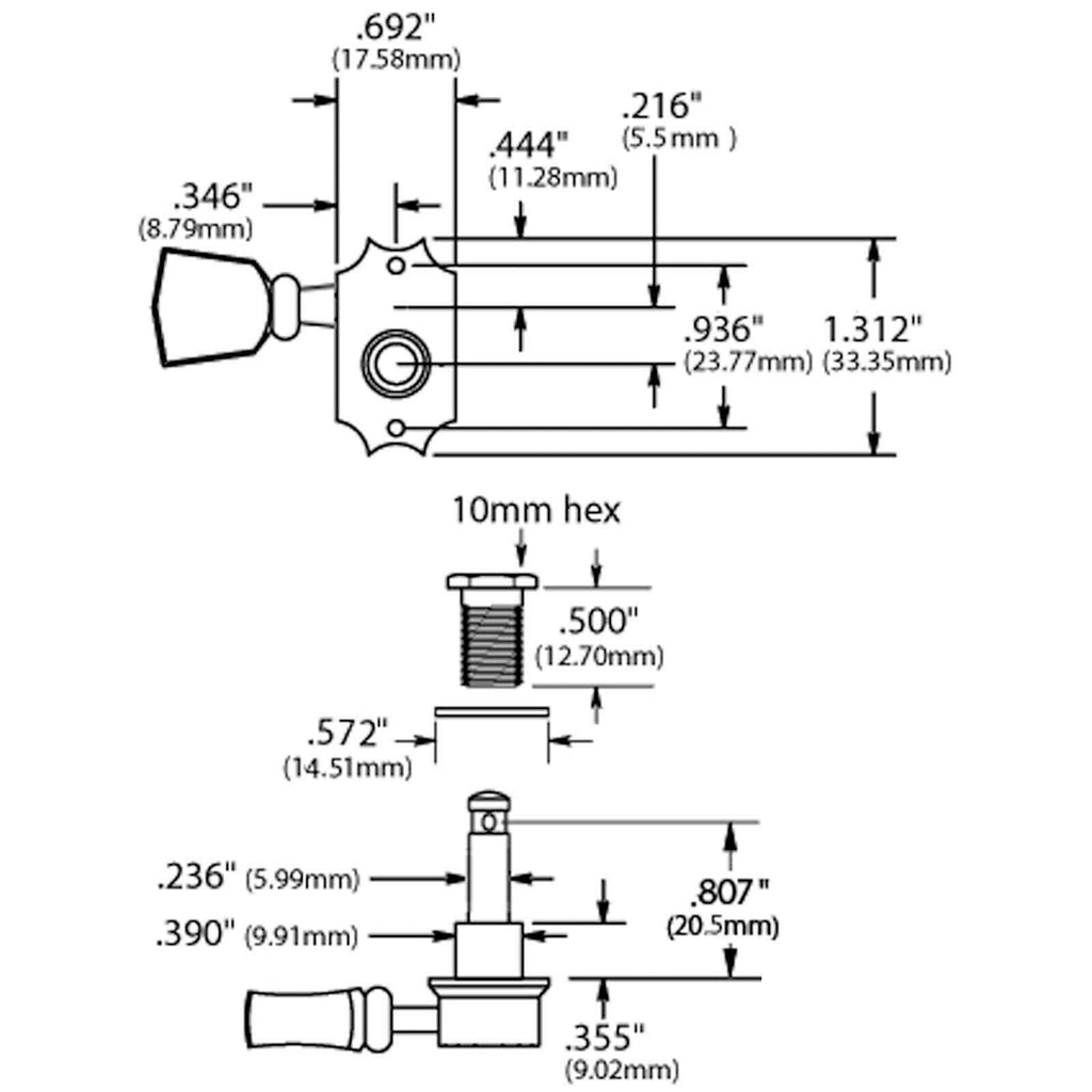 Kluson Revolution G-Mount Diecast Tuners - 3 Per Side - Pearloid Keystone Button 19:1 Gear Ratio