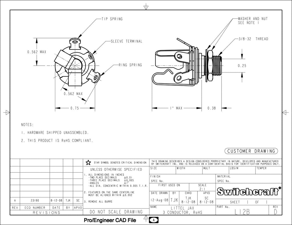 Switchcraft 1/4" Jack Socket Extra Long Stereo Socket