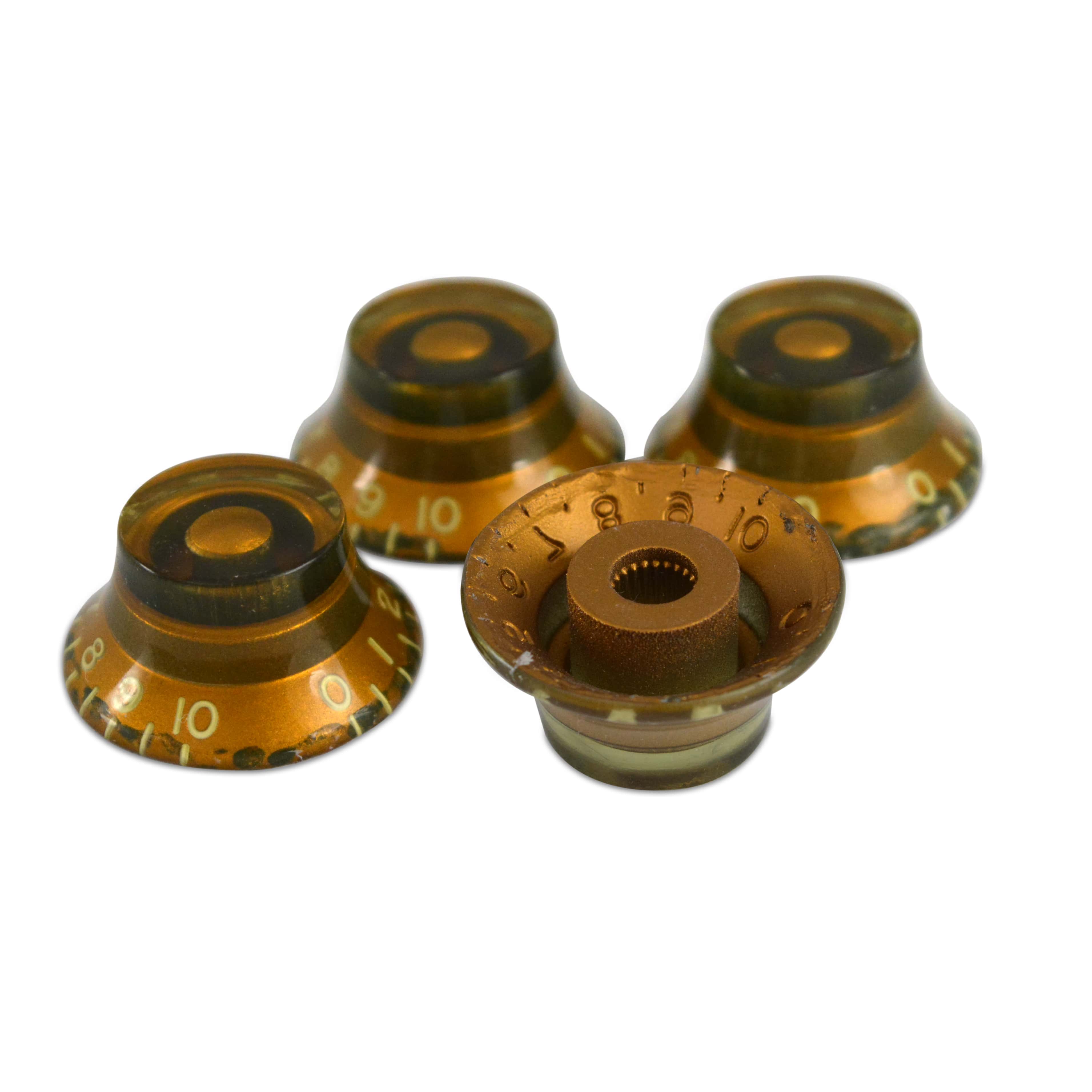 Hosco Bell Knob (Set of 4) Relic Gold, CAB Material, Embossed Off-White Numbers, USA fit and CTS pots