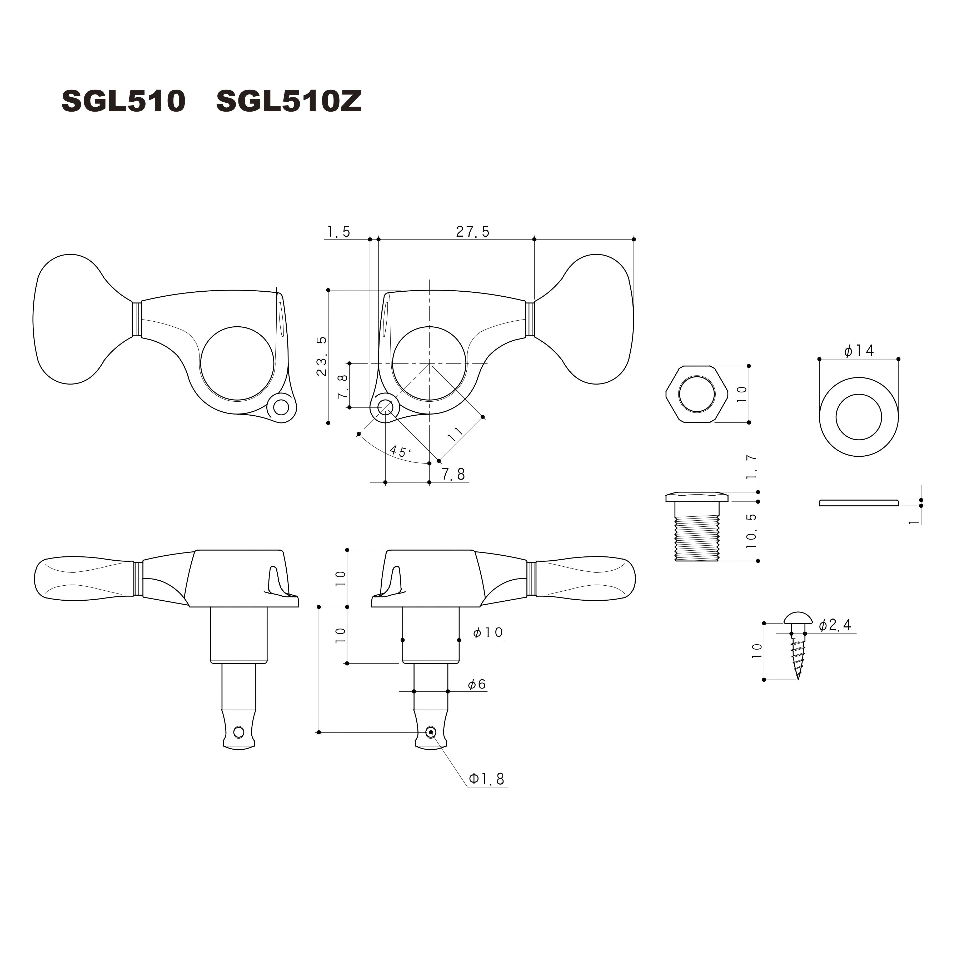 Gotoh SGL510Z Series 3 Aside 21:1 Gear Ratio Tuning Machines