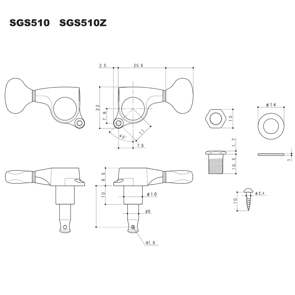 Gotoh SGS510 Magnum Lock 3 Aside Traditional Locking Tuning Machines 15:1 Ratio