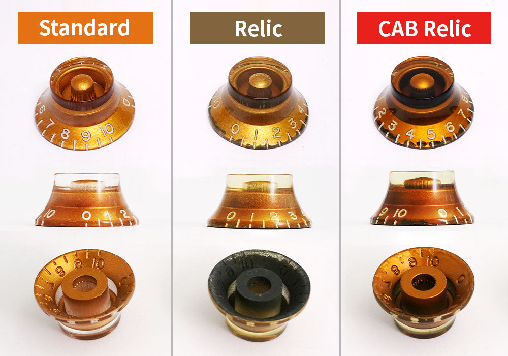 Hosco Bell Knob (Set of 4) Relic Black, CAB Material, Embossed Off-White Numbers, USA fit and CTS pots